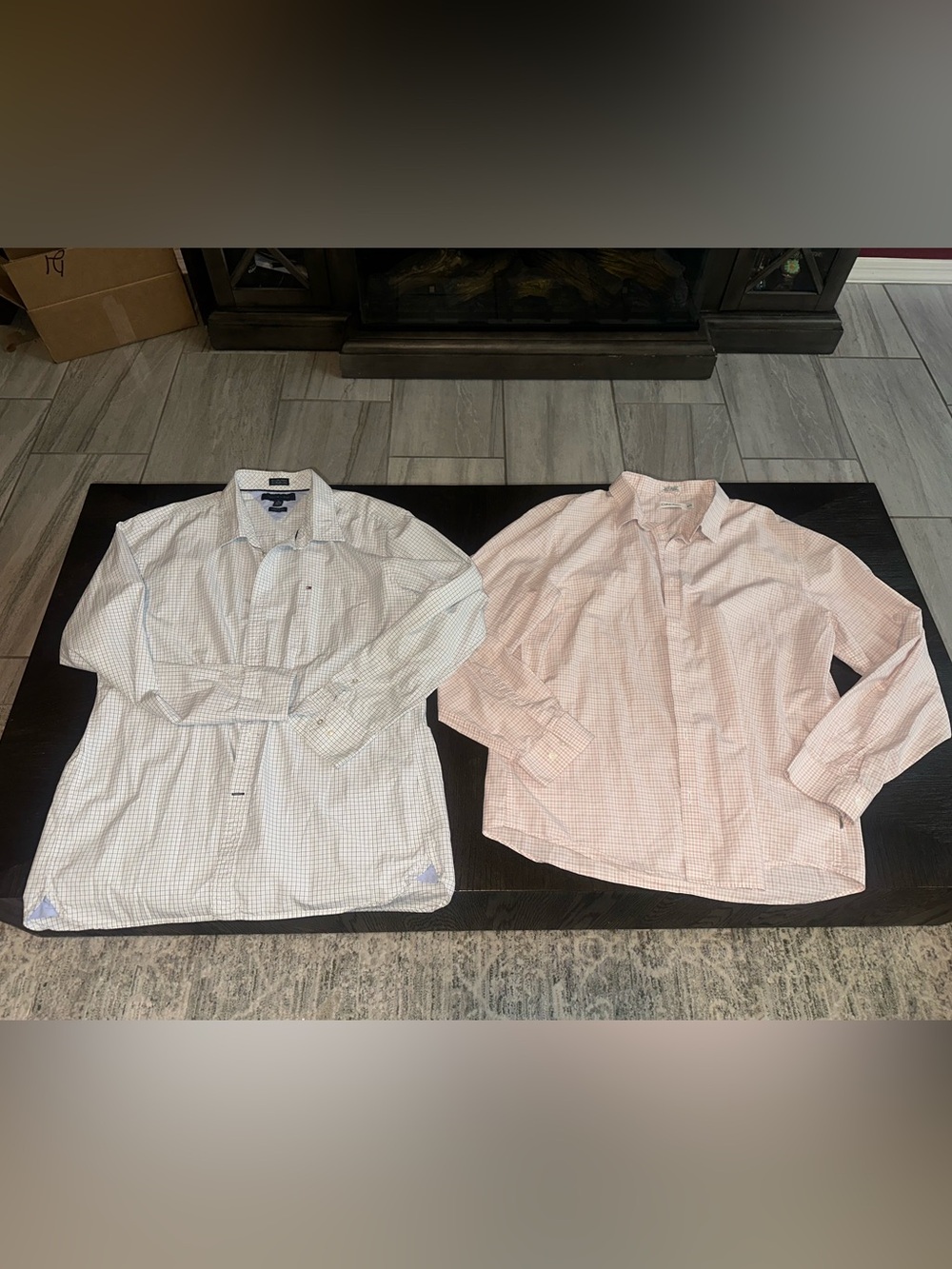 Tommy Hilfiger Men's White and Light Pink Checked Dress Shirts - Pair